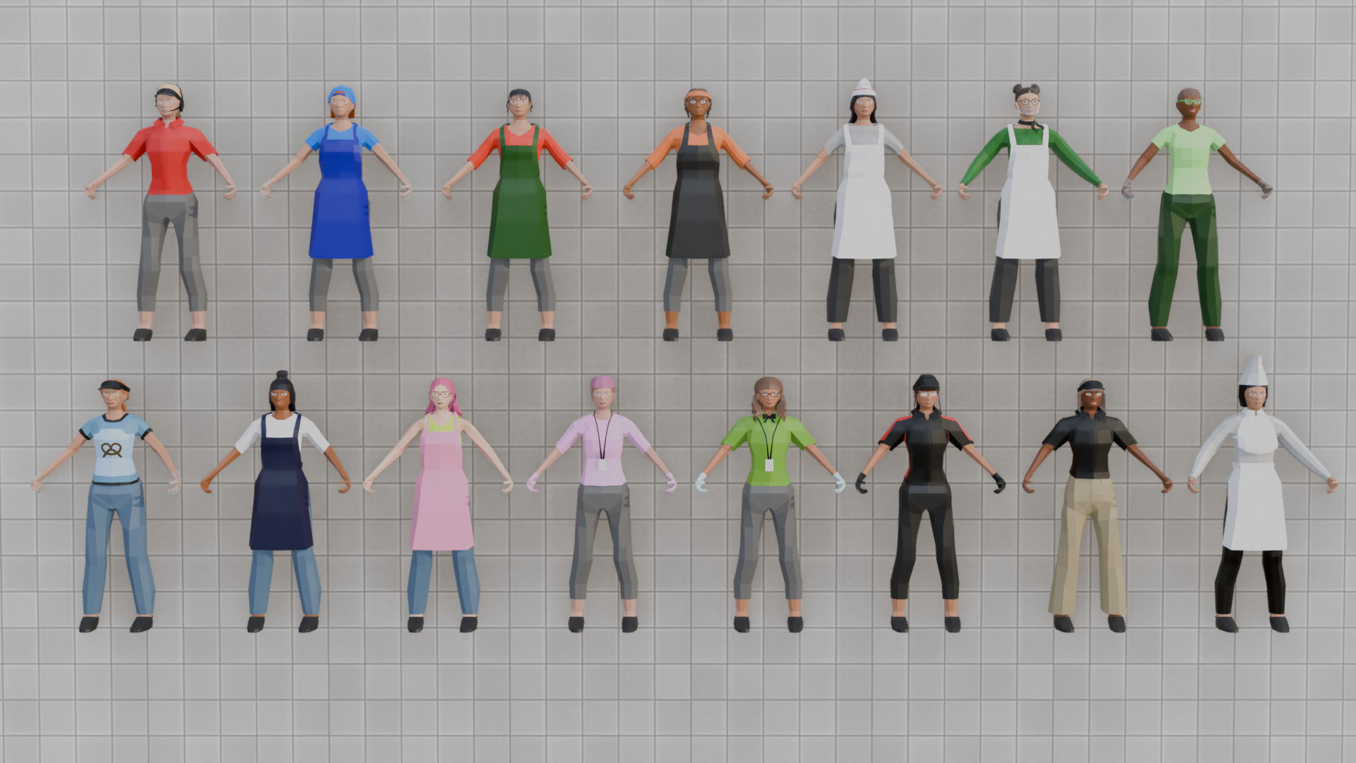 Low-Poly Food Court Employees Pack